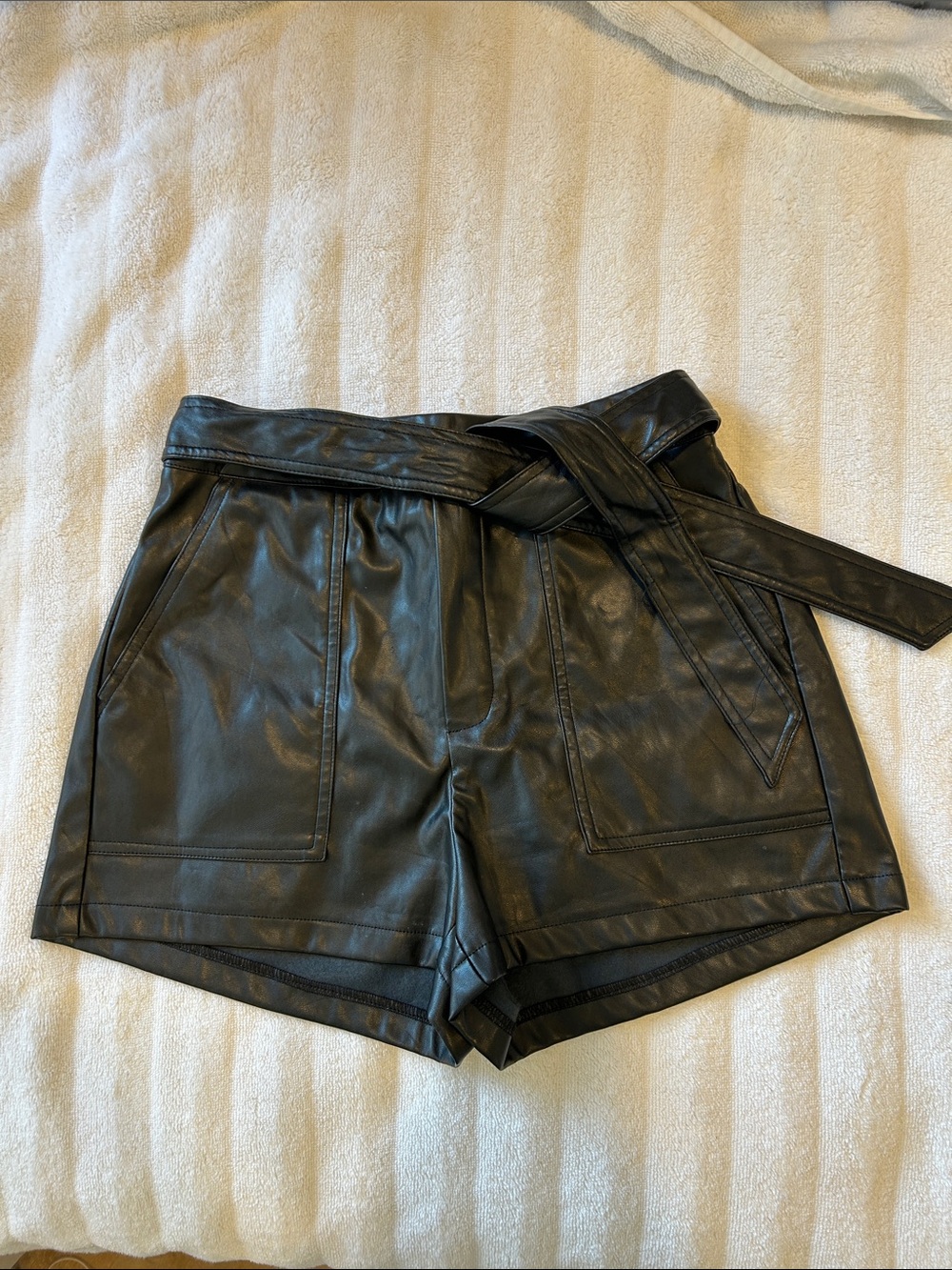 Shein - Black Faux Leather Shorts